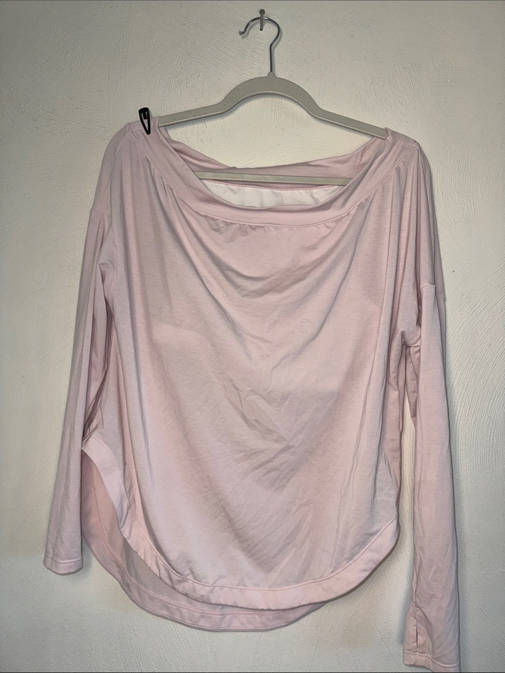 Aritzia Pale Pink Activewear with built in bra off shoulder Boatneck Top